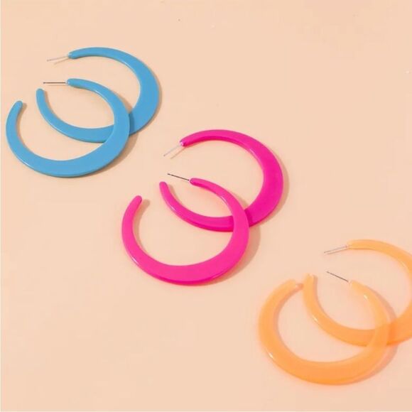 X LARGE Neon Hoops Circle Circular 90s Vibes Neon Earrings Set of 2 NEW LARGE - Picture 1 of 8